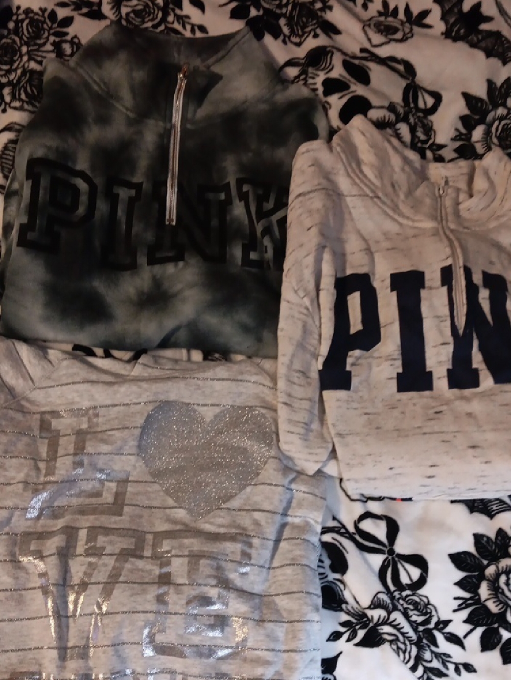 PINK Victoria's Secret Girls' Grey Tie-Dye Half-Zip Pullover Sweatshirt